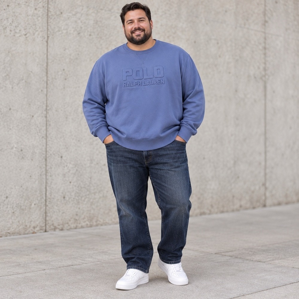 Polo Ralph Lauren Men's XXL Blue Logo Crewneck Sweatshirt Pullover Dadcore